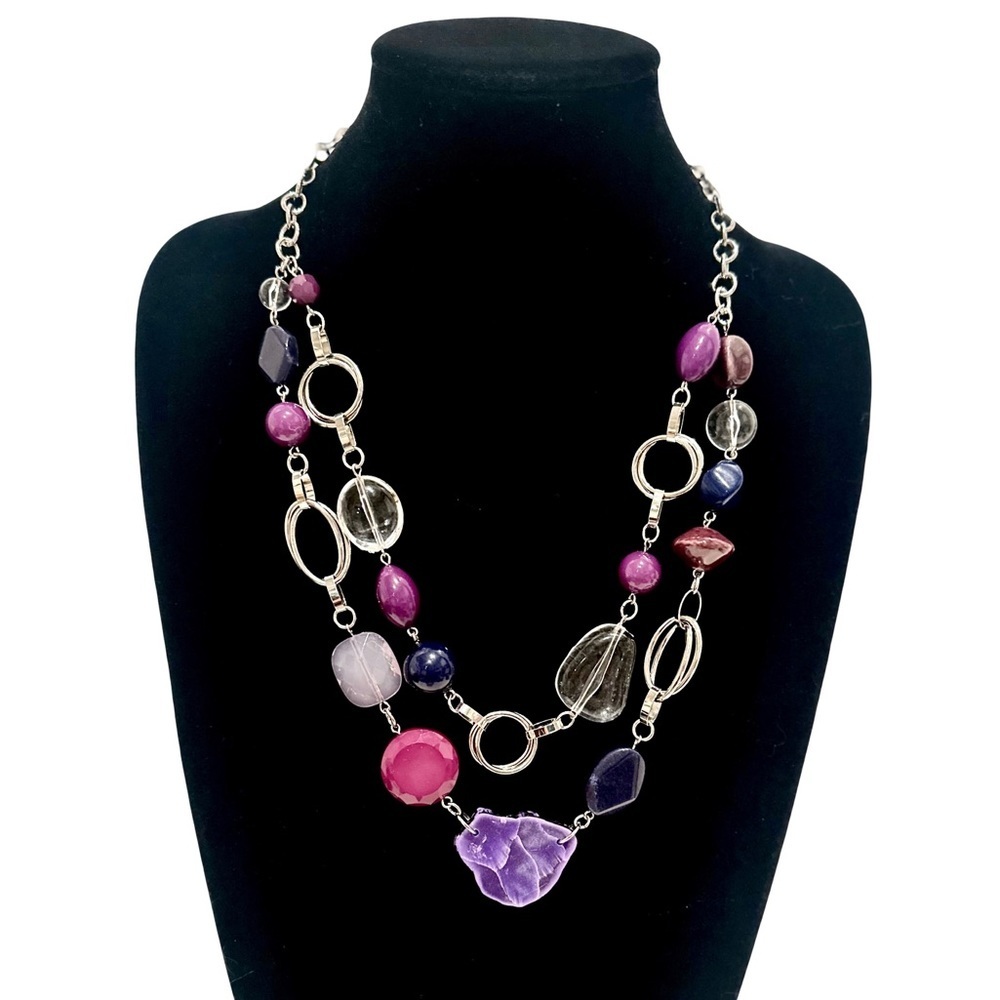 CHICO’s Purple, Lucite, & Pink Pop ‘o Color Necklace NWT​